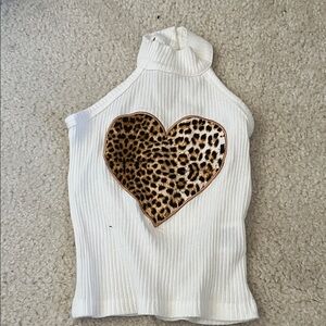 SHEIN White Tank Top with Leopard Heart